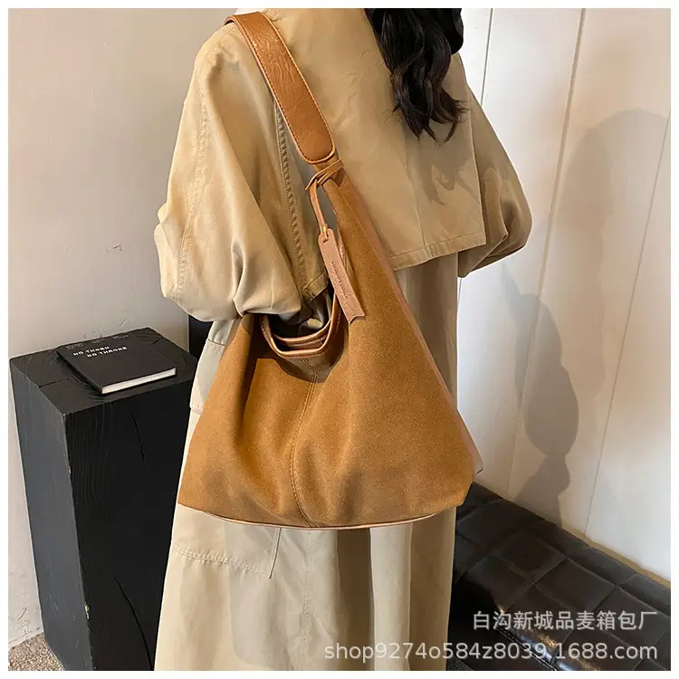 Women Retro Frosted Suede Shoulder Bag Brown Large Capacity — feature 21