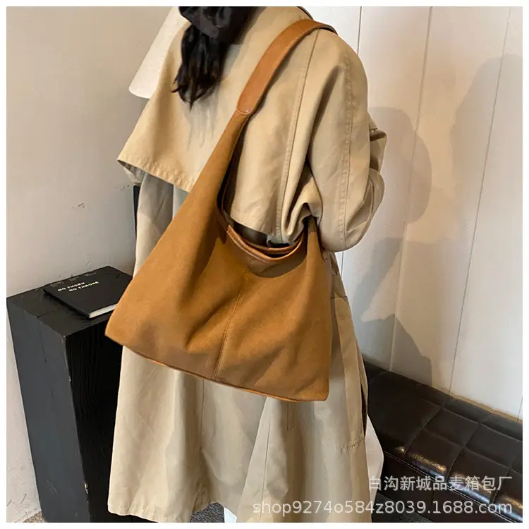Women Retro Frosted Suede Shoulder Bag Brown Large Capacity — feature 22