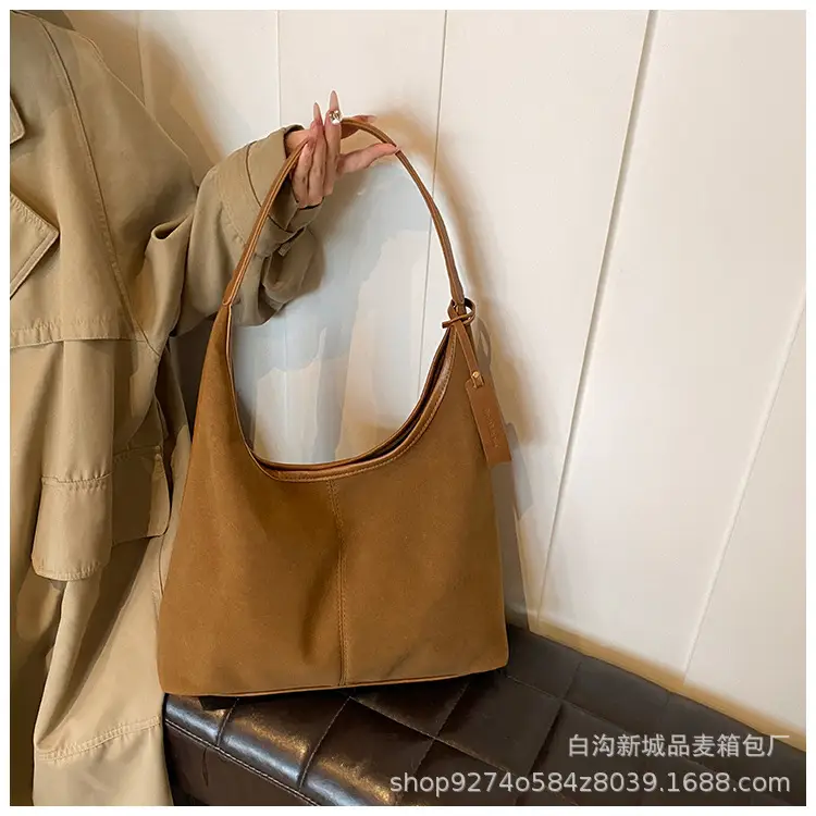Women Retro Frosted Suede Shoulder Bag Brown Large Capacity — feature 23