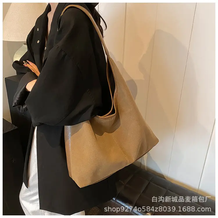 Women Retro Frosted Suede Shoulder Bag Brown Large Capacity — feature 26