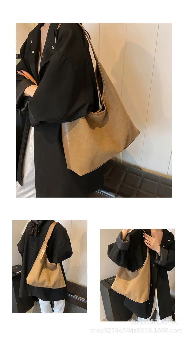Women Retro Frosted Suede Shoulder Bag Brown Large Capacity — feature 5