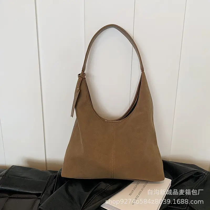 Women Retro Frosted Suede Shoulder Bag Brown Large Capacity - Image 4