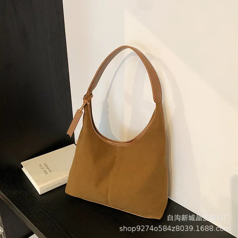 Women Retro Frosted Suede Shoulder Bag Brown Large Capacity - Image 5