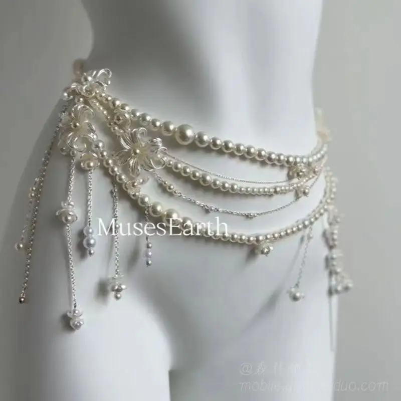 Super Fairy Tassel Flower Pearl Multi-Layer Waist Chain Niche High-End Stylish Versatile Fashionable Elegant Women Matchinging Waist Accessories