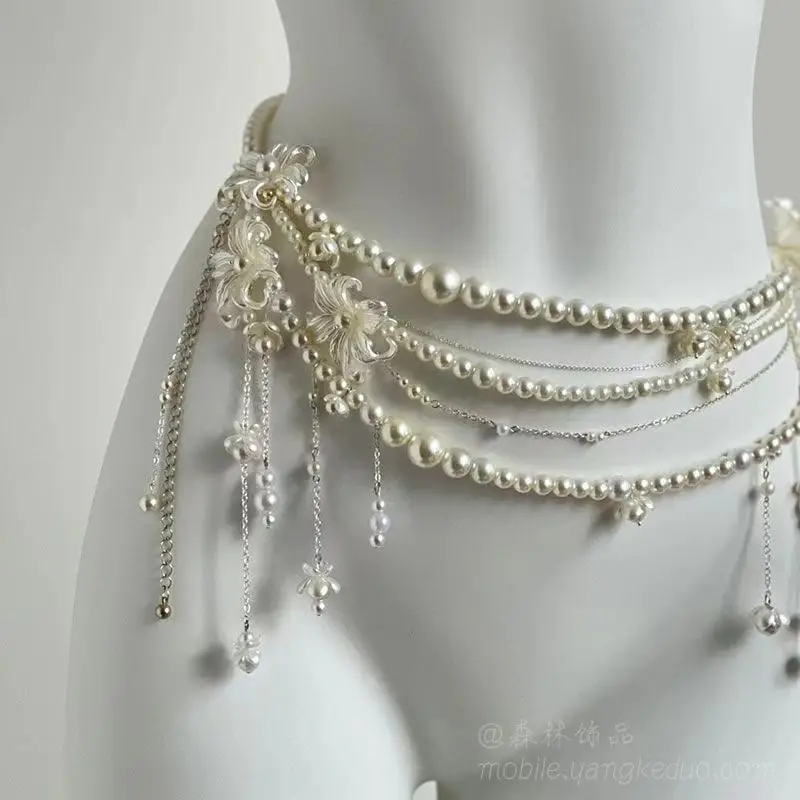 Super Fairy Tassel Flower Pearl Multi-Layer Waist Chain Niche High-End Stylish Versatile Fashionable Elegant Women Matchinging Waist Accessories