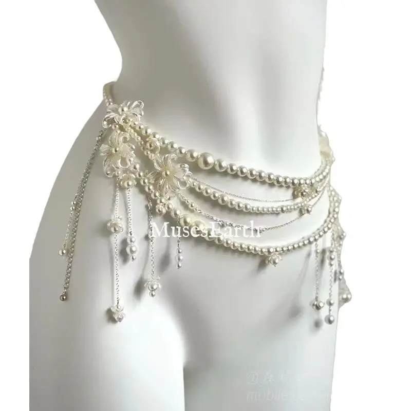 Super Fairy Tassel Flower Pearl Multi-Layer Waist Chain Niche High-End Stylish Versatile Fashionable Elegant Women Matchinging Waist Accessories