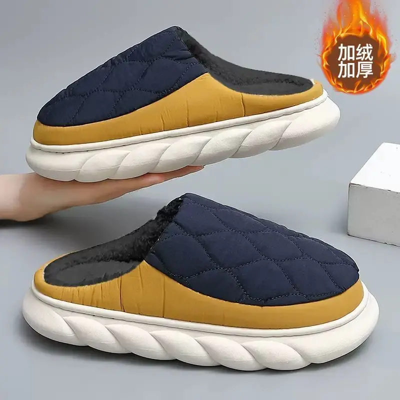 Large Size Men's Cotton Slippers Autumn and Winter Indoor Home Thick-Soled down Cotton Slippers Men's Winter Outer Cotton Shoes Wholesale - Image 3