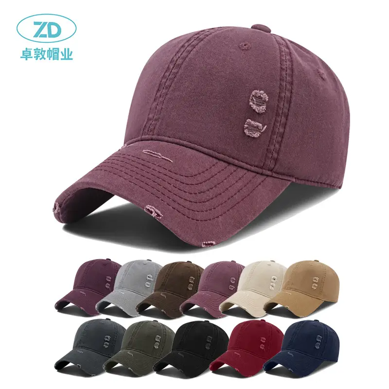 Black Distressed Cotton Baseball Cap for Men - Image 11