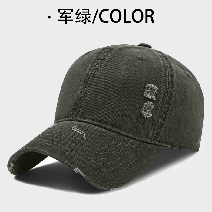 Black Distressed Cotton Baseball Cap for Men - Image 10