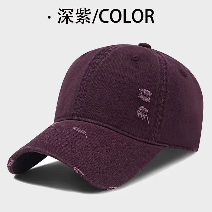 Black Distressed Cotton Baseball Cap for Men - Image 4