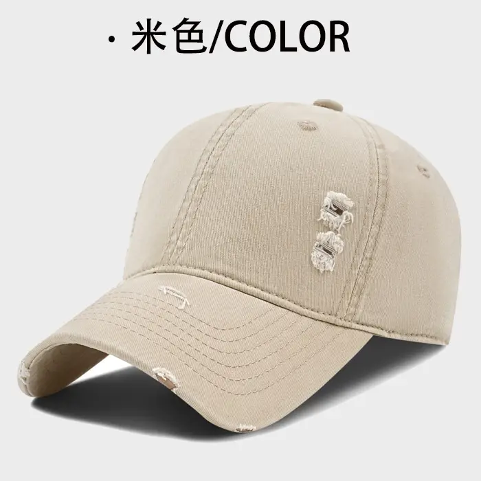 Black Distressed Cotton Baseball Cap for Men - Image 5