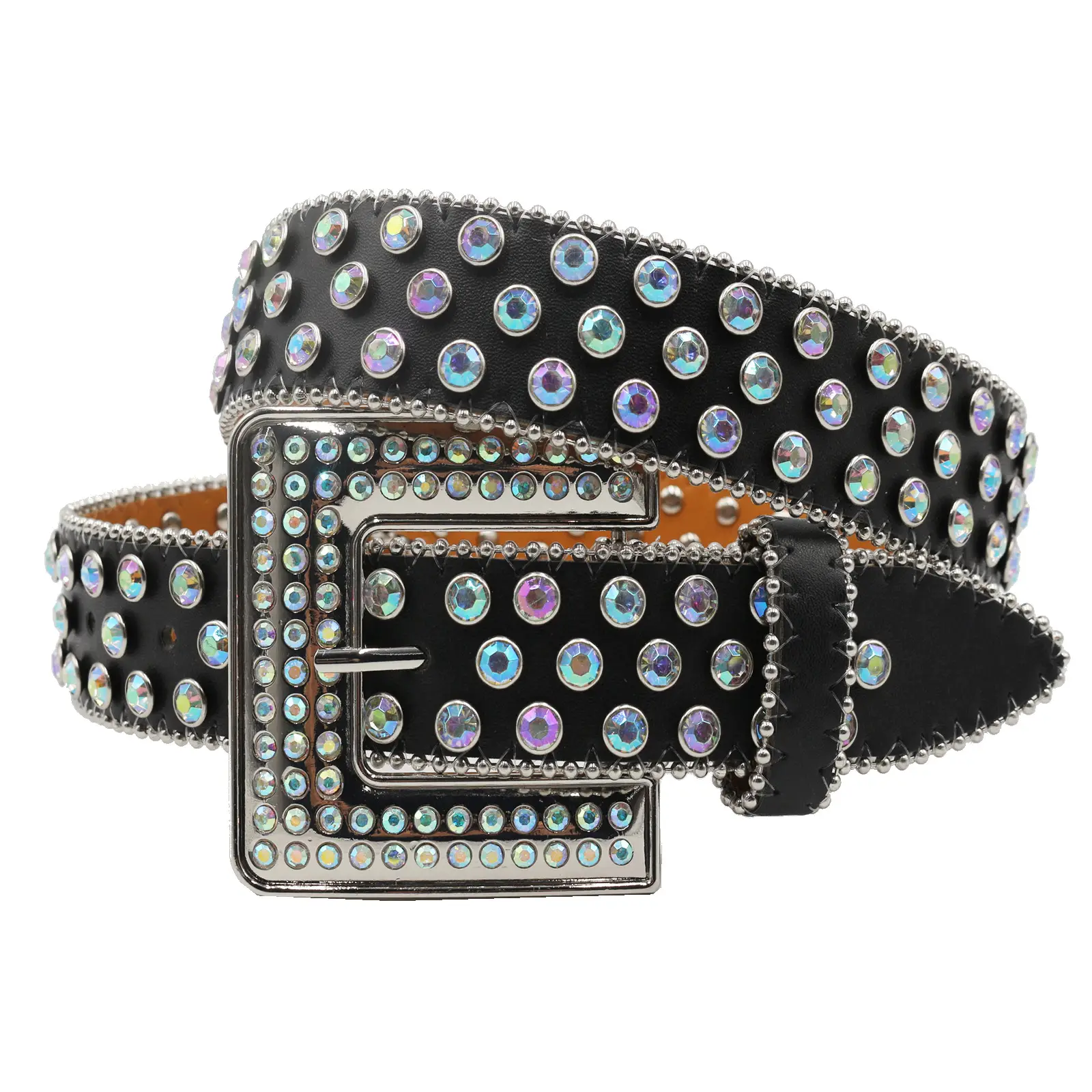 Black Rhinestone Square Buckle Belt for Women - Image 3