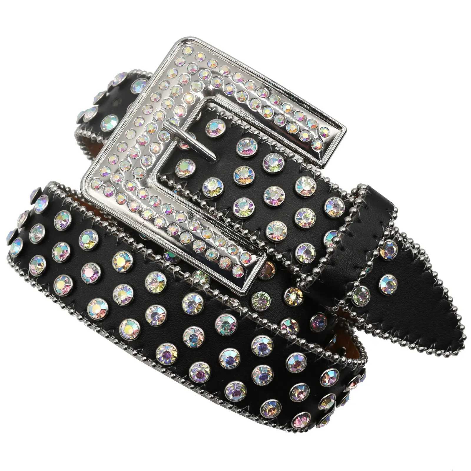Black Rhinestone Square Buckle Belt for Women - Image 2