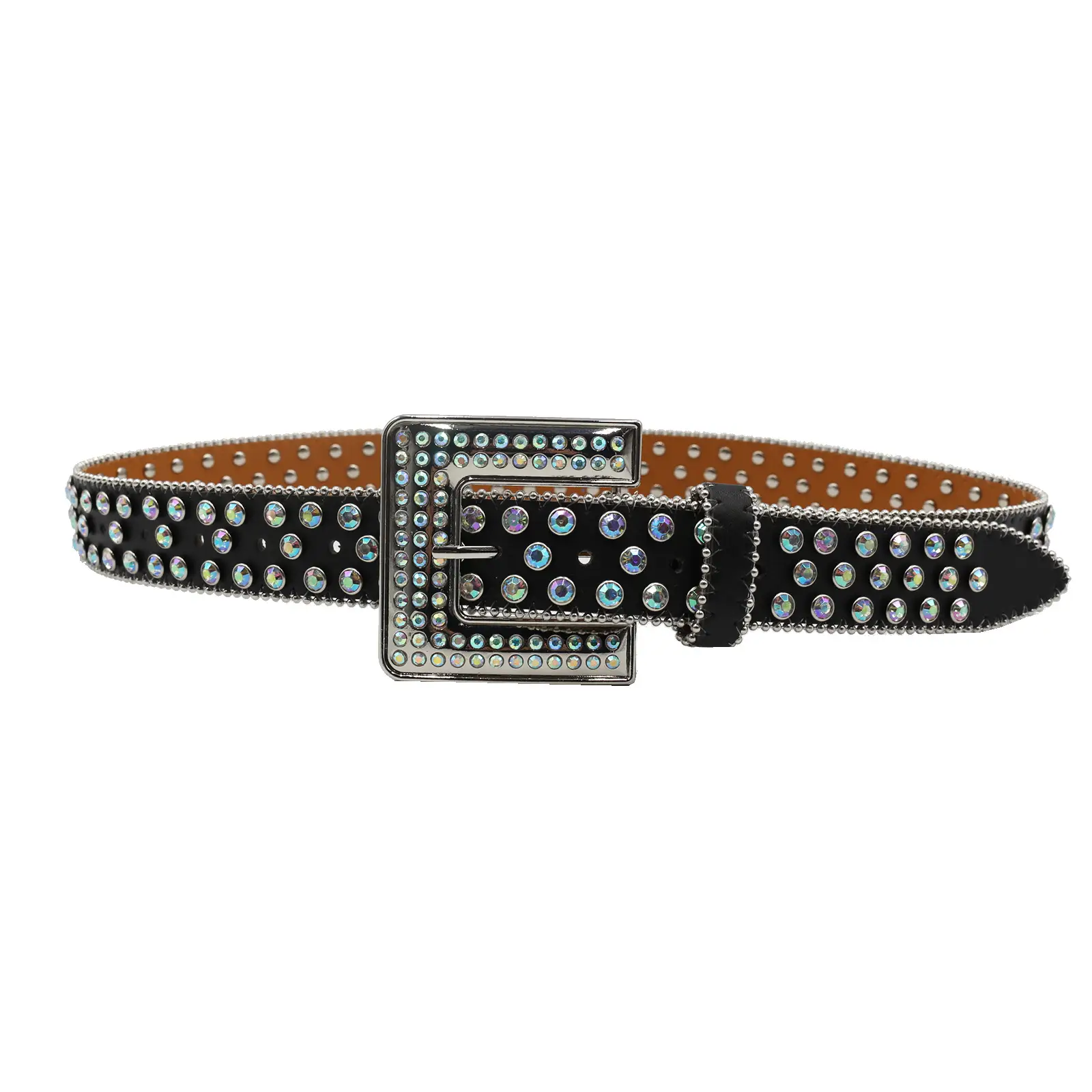 Black Rhinestone Square Buckle Belt for Women - Image 5