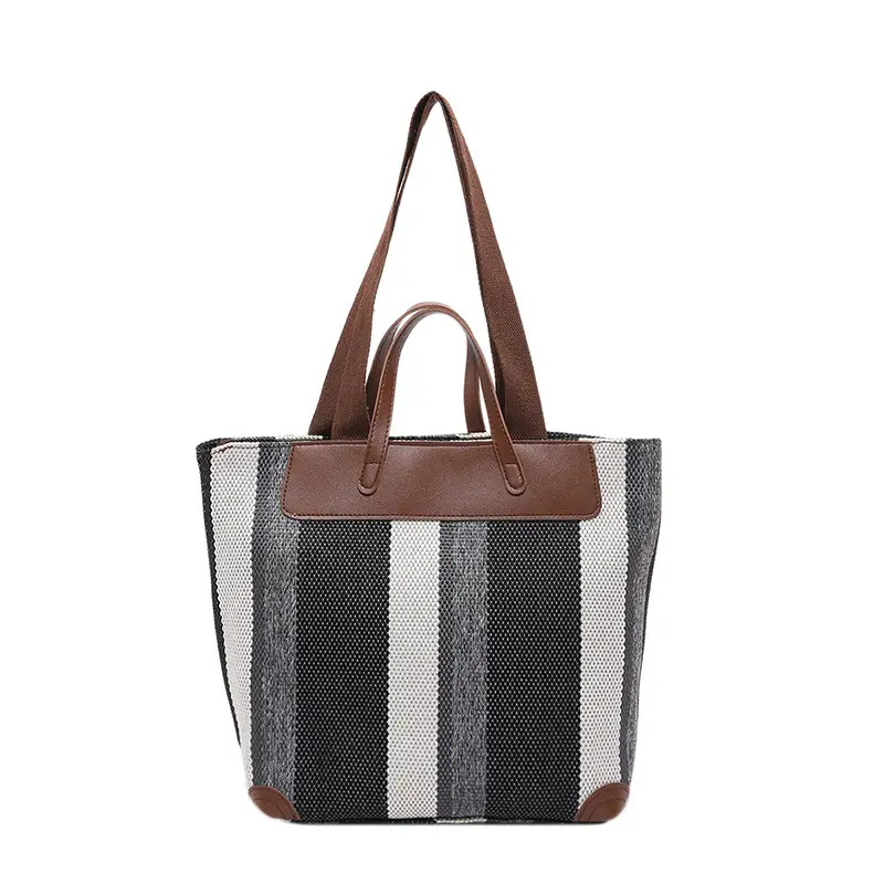 Large Capacity Striped Canvas Tote Bag for Women - Image 8