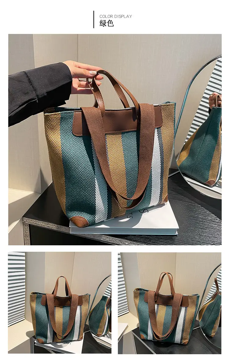 Large Capacity Striped Canvas Tote Bag for Women — feature 12
