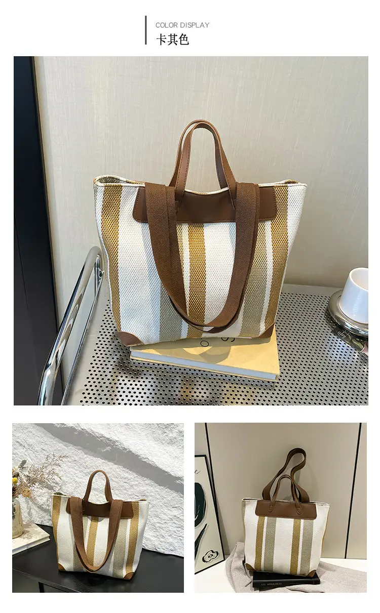Large Capacity Striped Canvas Tote Bag for Women — feature 13