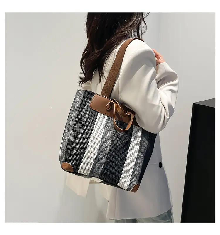 Large Capacity Striped Canvas Tote Bag for Women — feature 17