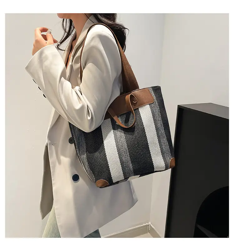 Large Capacity Striped Canvas Tote Bag for Women — feature 18