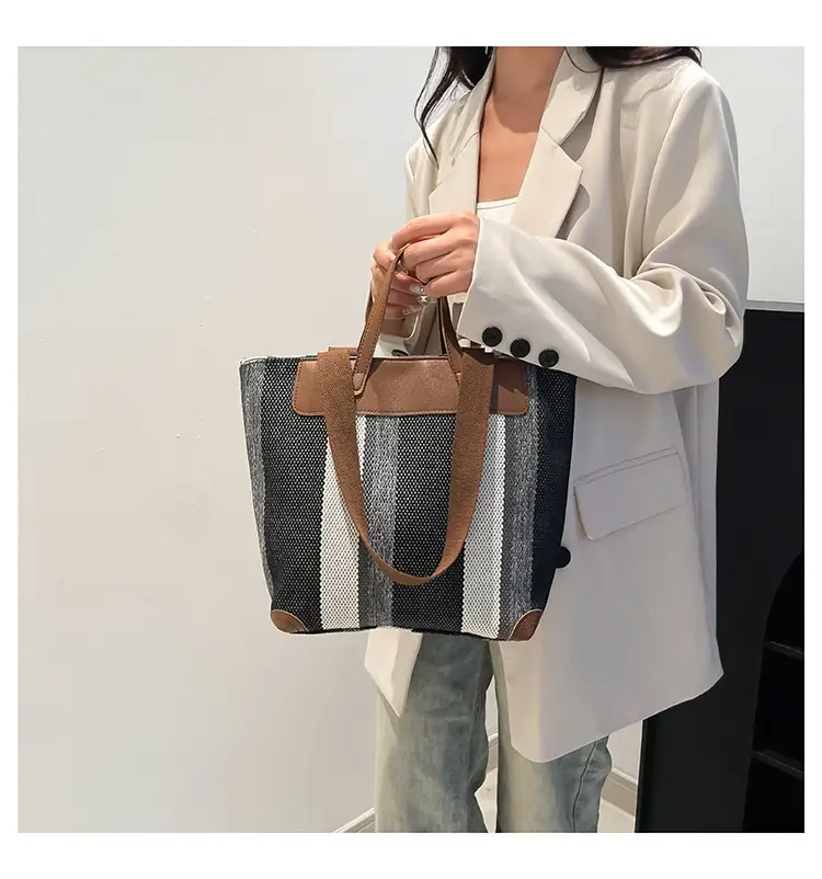 Large Capacity Striped Canvas Tote Bag for Women — feature 19