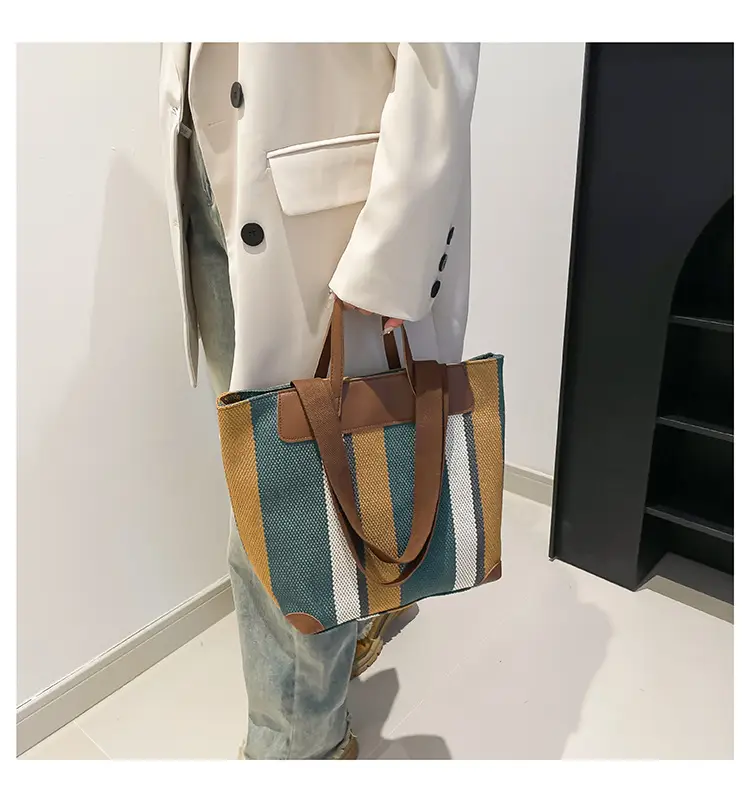 Large Capacity Striped Canvas Tote Bag for Women — feature 20