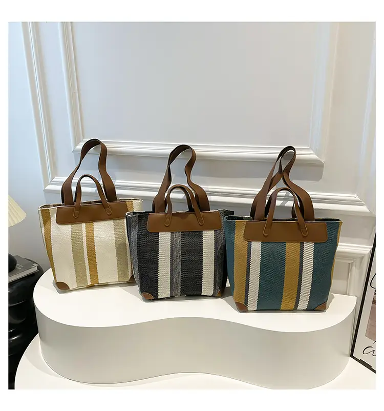 Large Capacity Striped Canvas Tote Bag for Women — feature 23