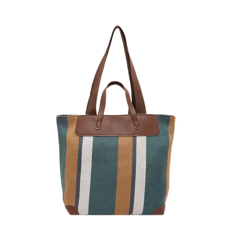 Large Capacity Striped Canvas Tote Bag for Women - Image 2