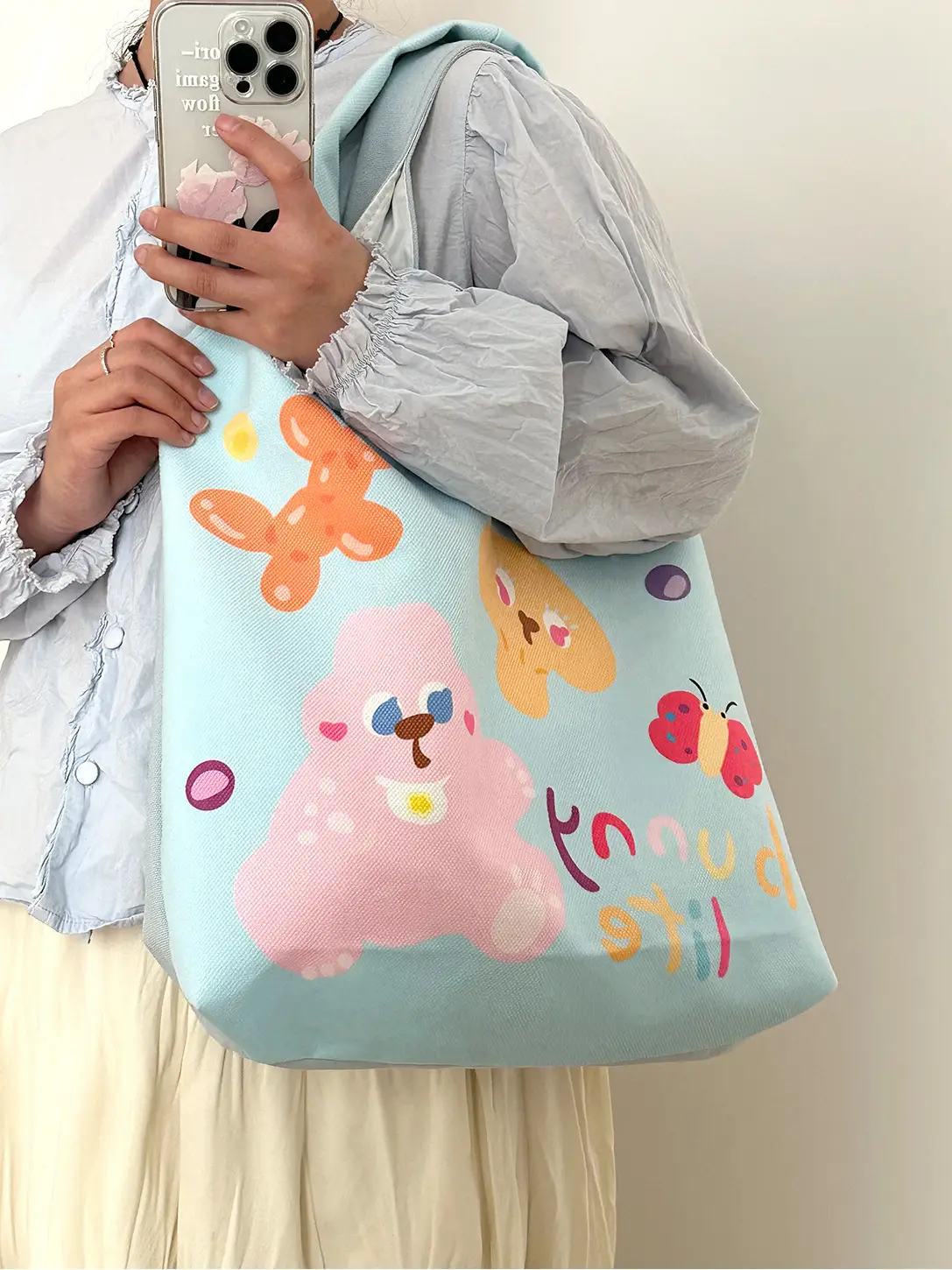 Pink Polka Dot Bunny Embroidered Shoulder Bag — feature 11