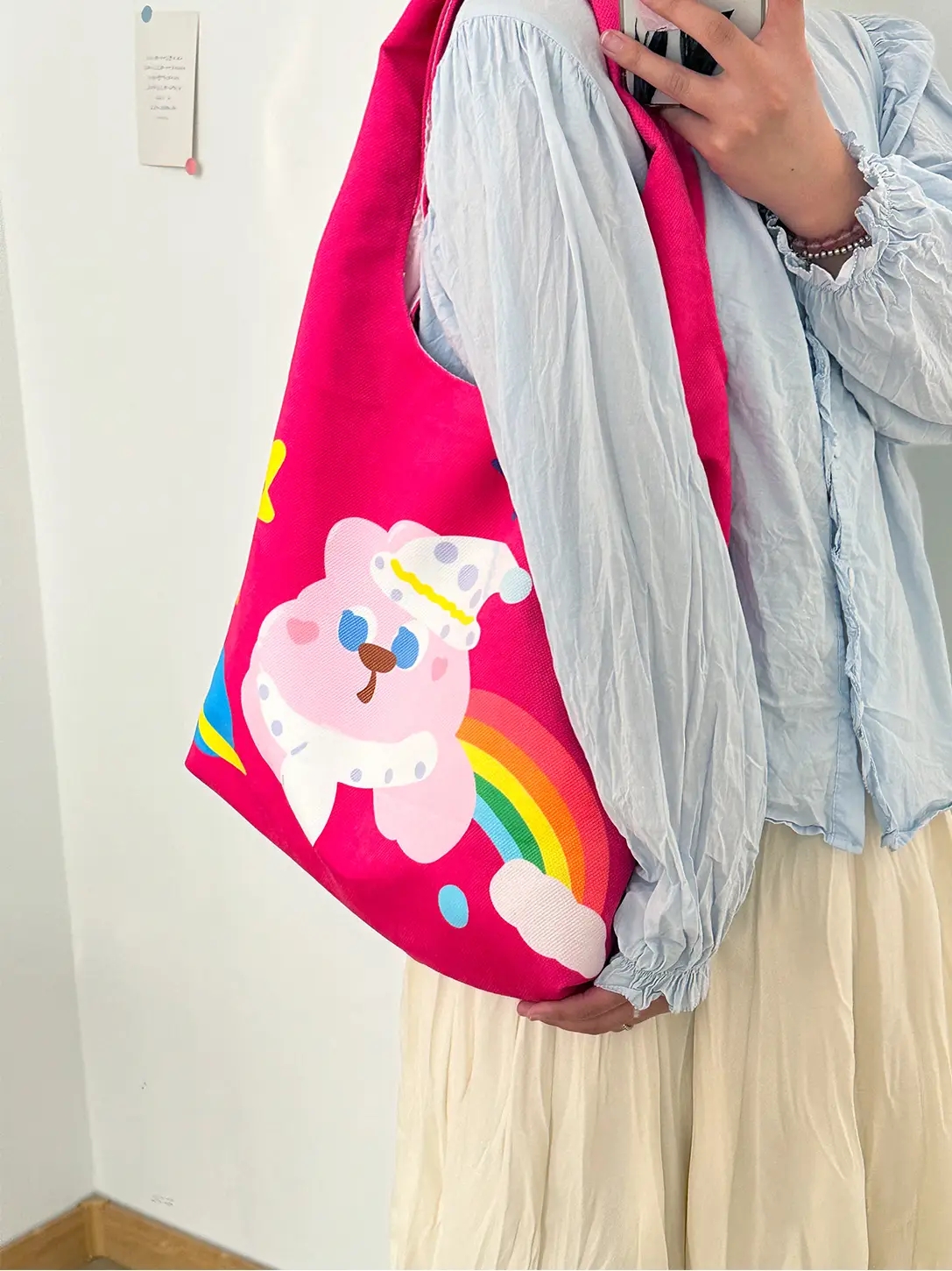Pink Polka Dot Bunny Embroidered Shoulder Bag — feature 12