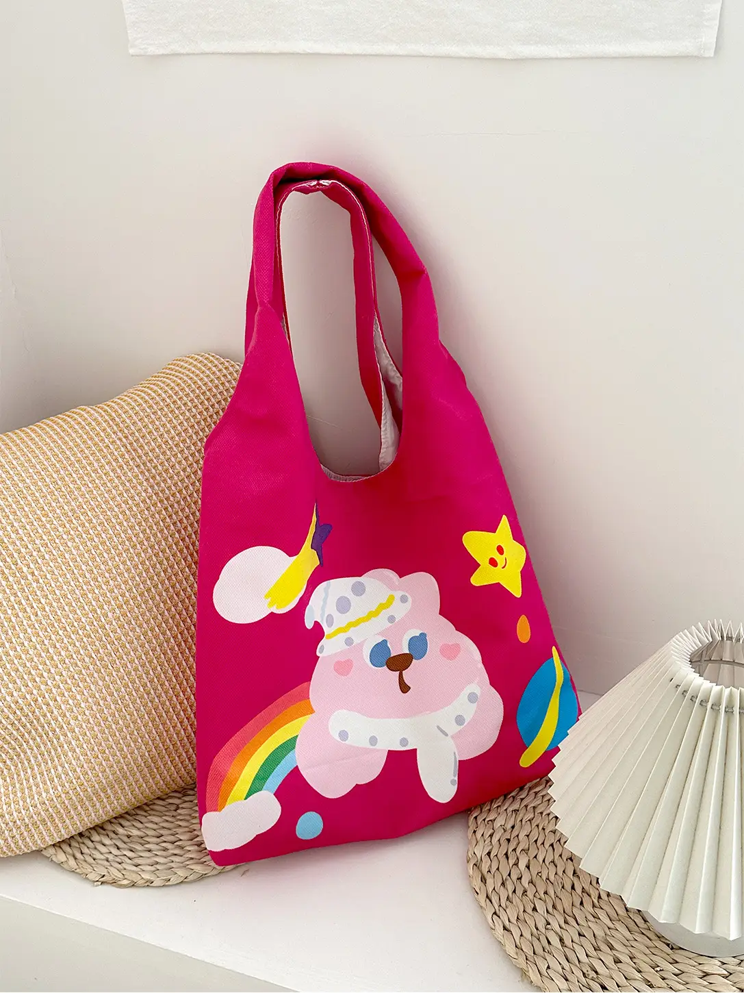 Pink Polka Dot Bunny Embroidered Shoulder Bag — feature 8