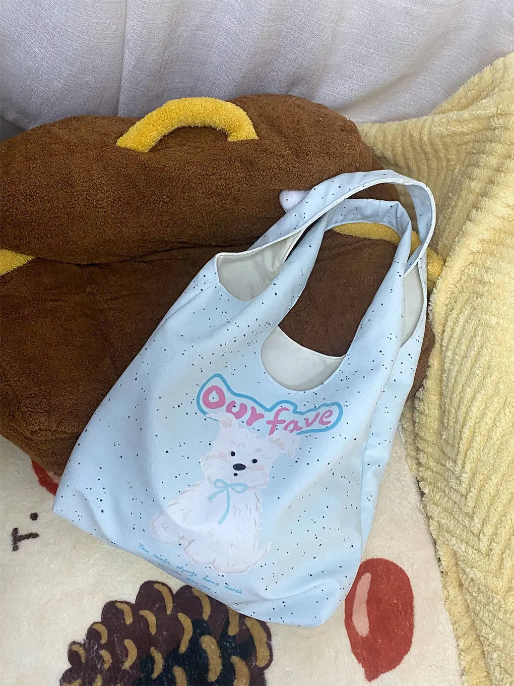 Pink Polka Dot Bunny Embroidered Shoulder Bag - Image 12
