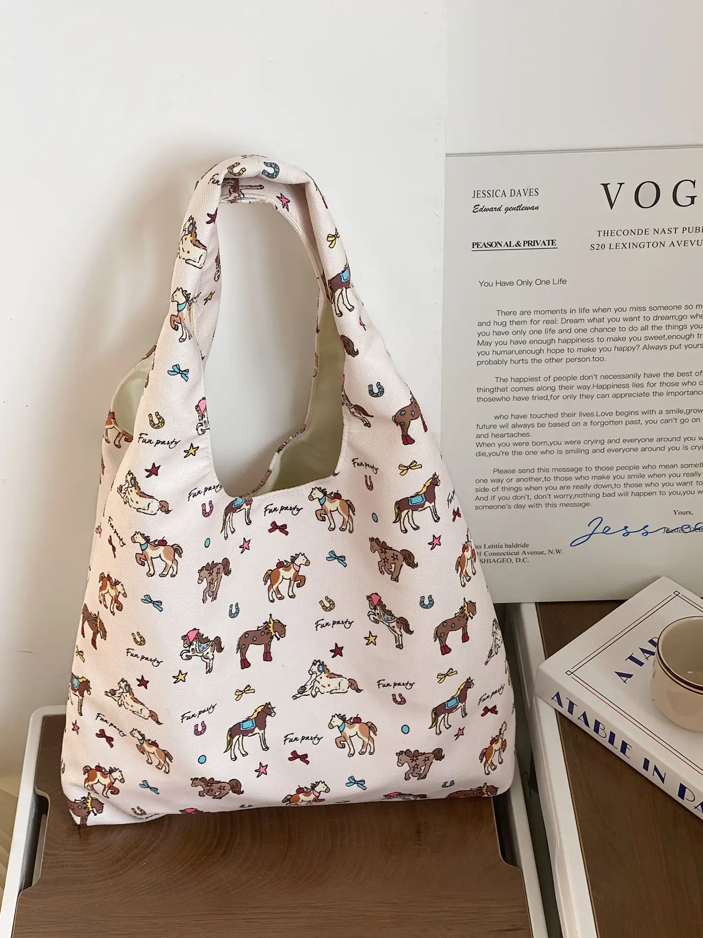 Pink Polka Dot Bunny Embroidered Shoulder Bag - Image 3