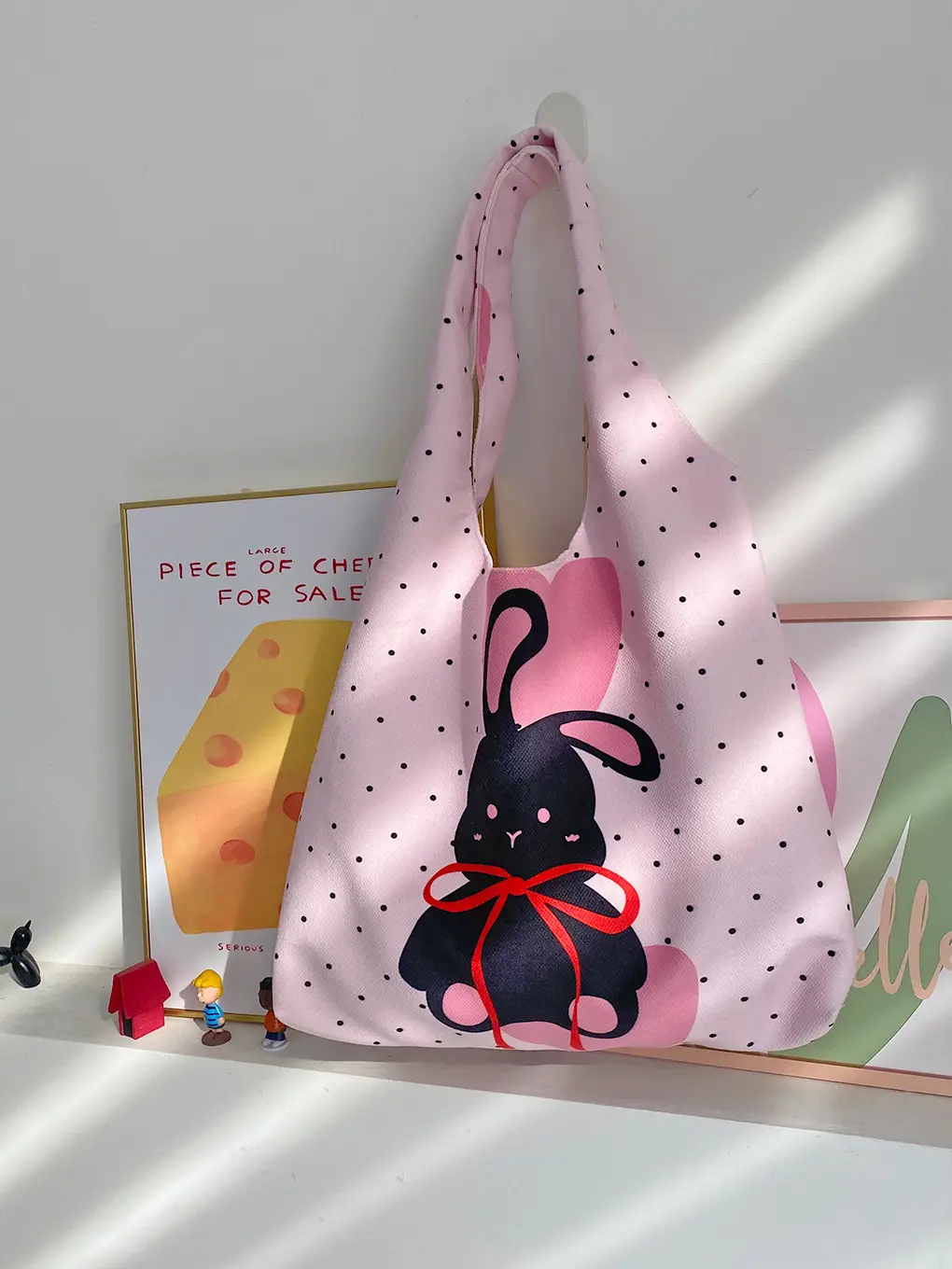 Pink Polka Dot Bunny Embroidered Shoulder Bag - Image 7
