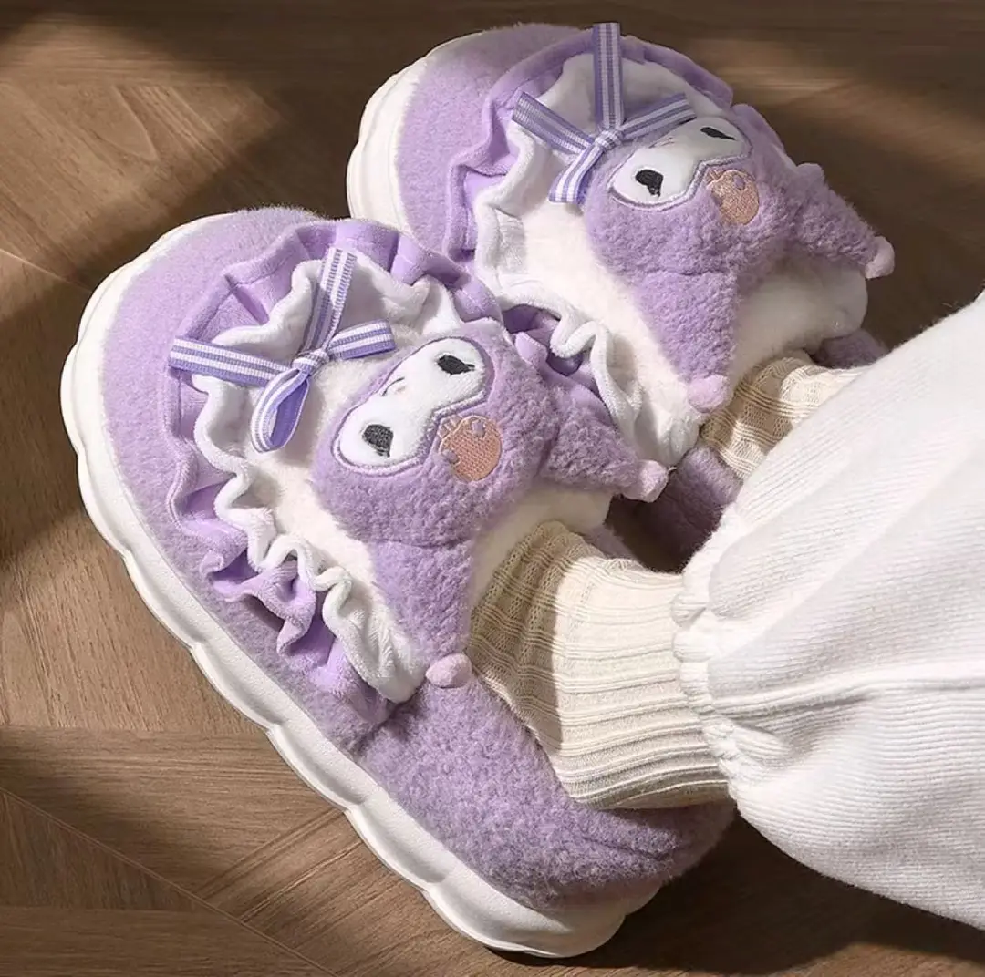 Hellokitty cat cotton slippers ladies winter bag with 2024 new cute fur fleece-lined moon cotton shoes women