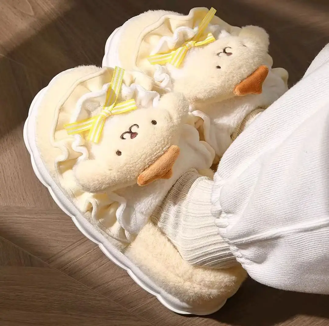 Hellokitty cat cotton slippers ladies winter bag with 2024 new cute fur fleece-lined moon cotton shoes women
