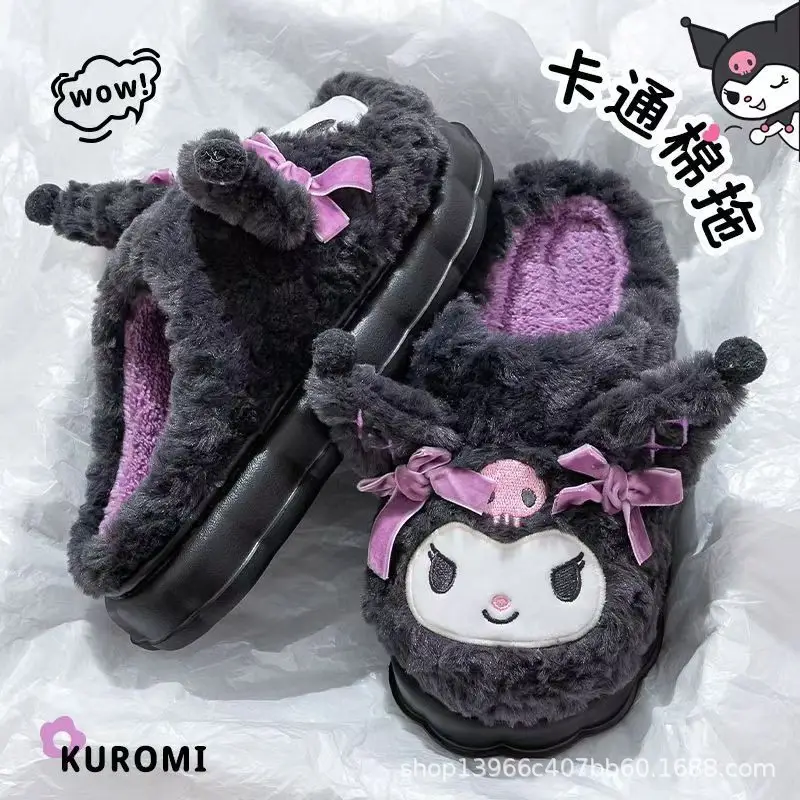 Hellokitty cat cotton slippers ladies winter bag with 2024 new cute fur fleece-lined moon cotton shoes women