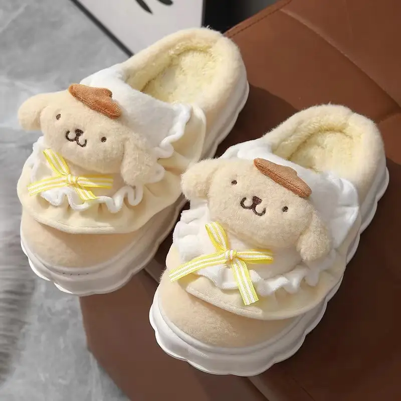 Hellokitty cat cotton slippers ladies winter bag with 2024 new cute fur fleece-lined moon cotton shoes women