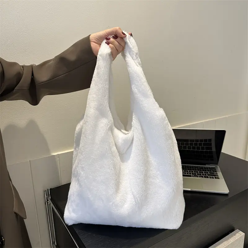 Pink French Style Plush Shoulder Bag for Women - Image 9