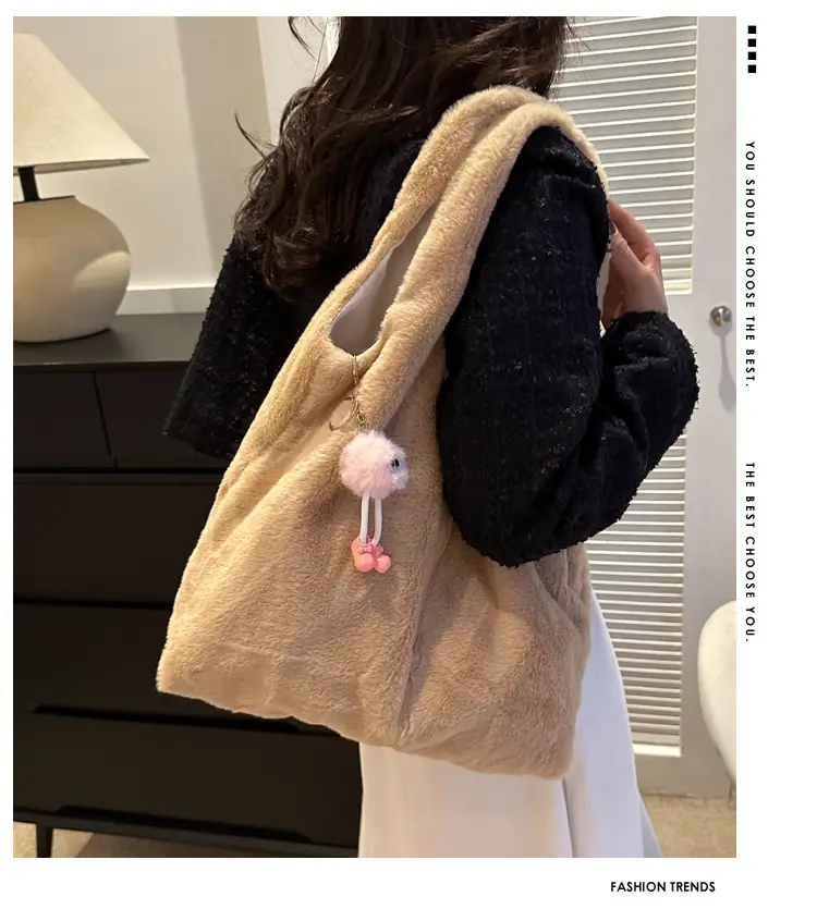 Pink French Style Plush Shoulder Bag for Women — feature 1
