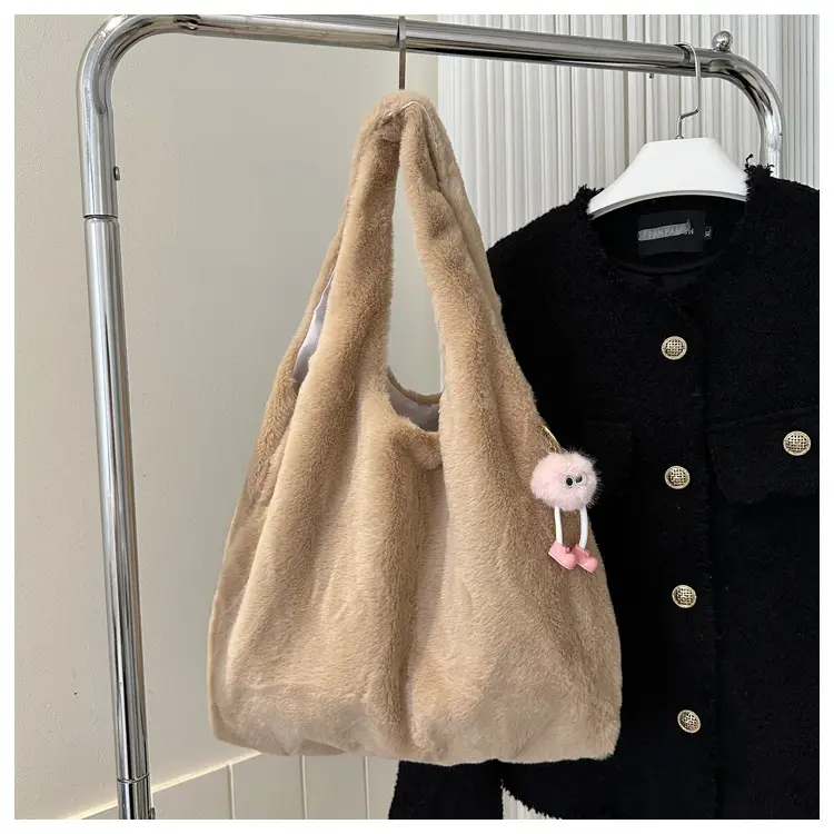 Pink French Style Plush Shoulder Bag for Women — feature 10