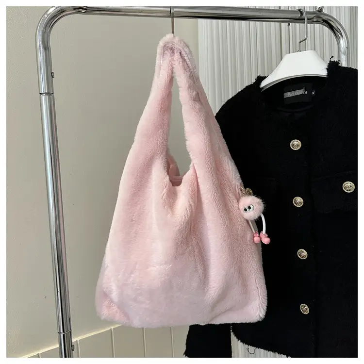 Pink French Style Plush Shoulder Bag for Women — feature 11