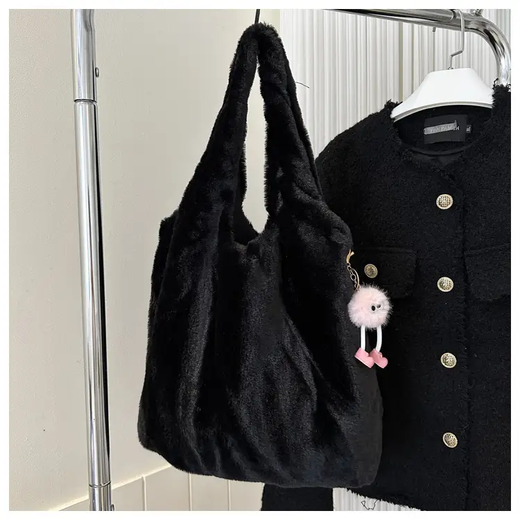 Pink French Style Plush Shoulder Bag for Women — feature 13