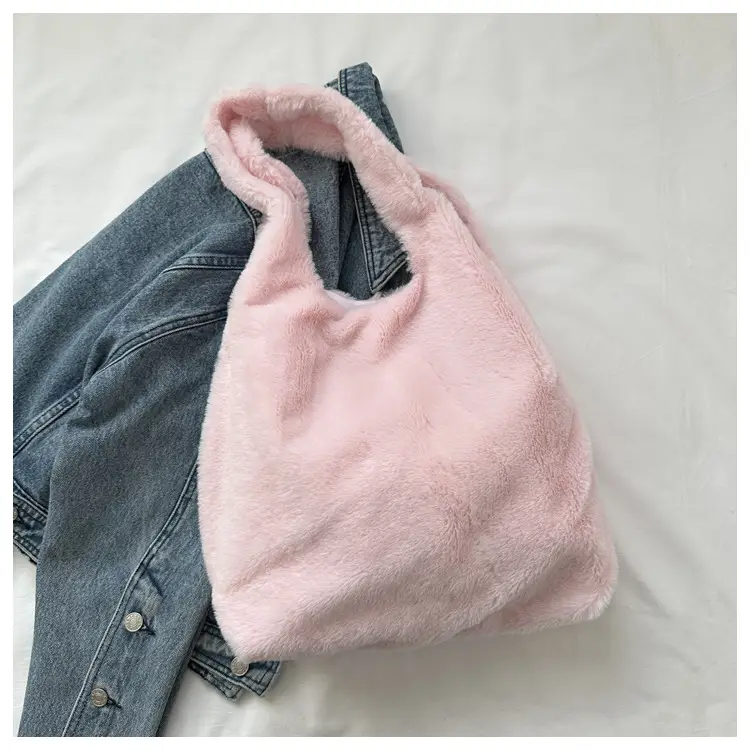 Pink French Style Plush Shoulder Bag for Women — feature 17