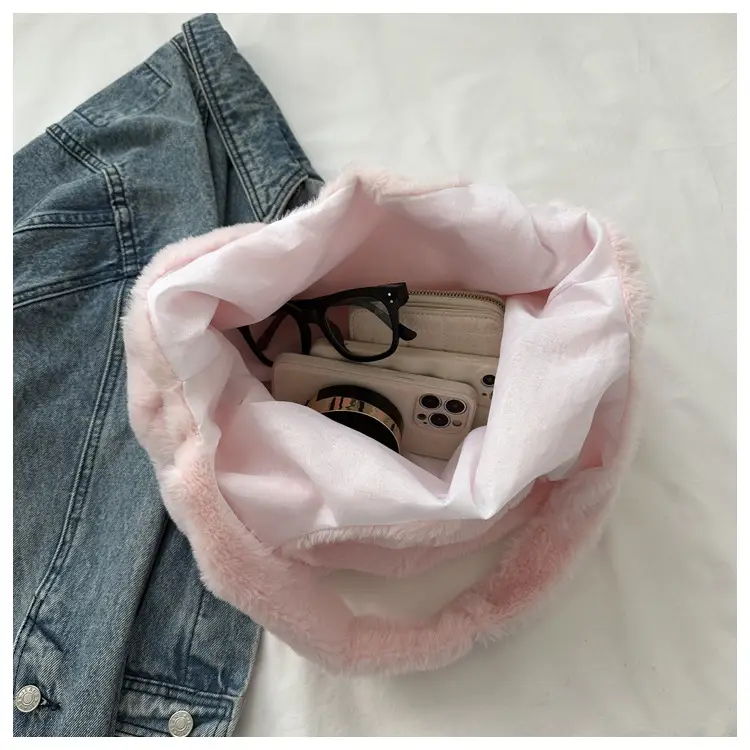 Pink French Style Plush Shoulder Bag for Women — feature 25