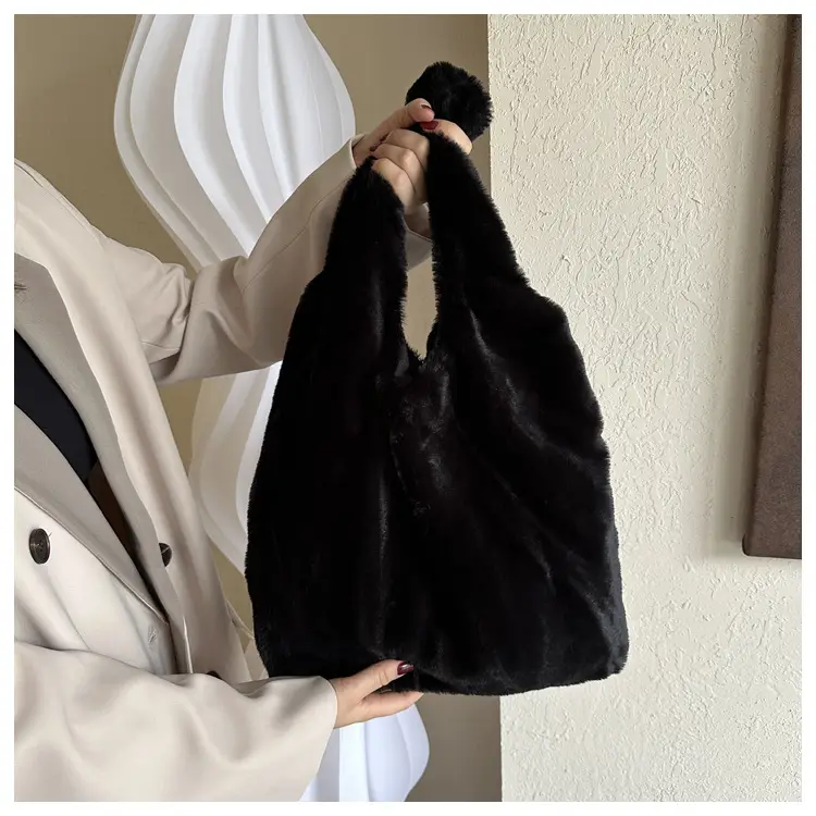 Pink French Style Plush Shoulder Bag for Women — feature 32