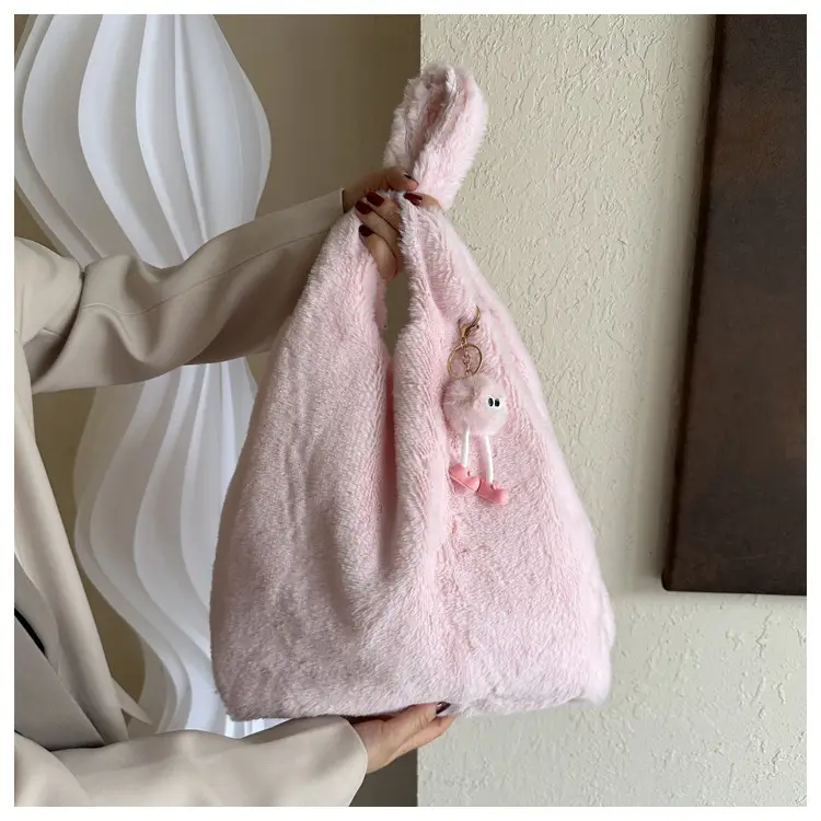Pink French Style Plush Shoulder Bag for Women — feature 36