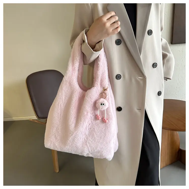 Pink French Style Plush Shoulder Bag for Women — feature 37