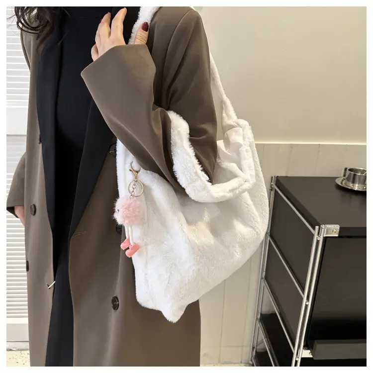Pink French Style Plush Shoulder Bag for Women — feature 48