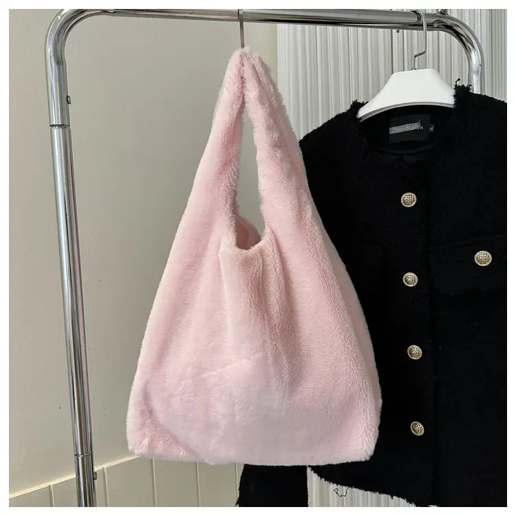 Pink French Style Plush Shoulder Bag for Women — feature 8