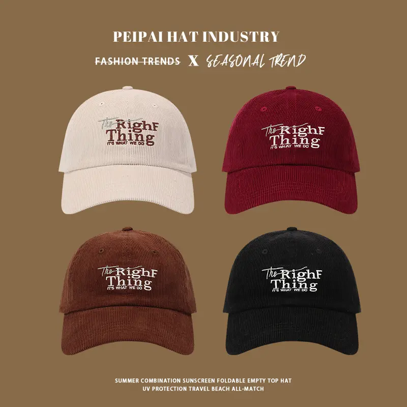 Pei Pihat Red Corduroy Baseball Cap with Letter Embroidery